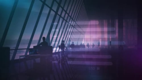 Animation Of Dollar Quotes Infographics In A Modern Office