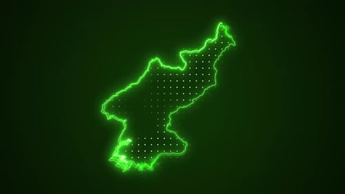 Green Neon Outline of a Country Map with Digital Grid