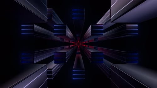 4k Blue Neon Boxes Tunnel