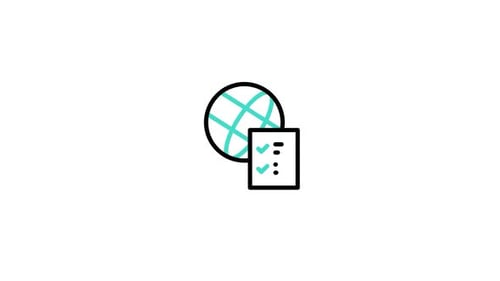 Animated Globe and Checklist Icon in Flat Design Style
