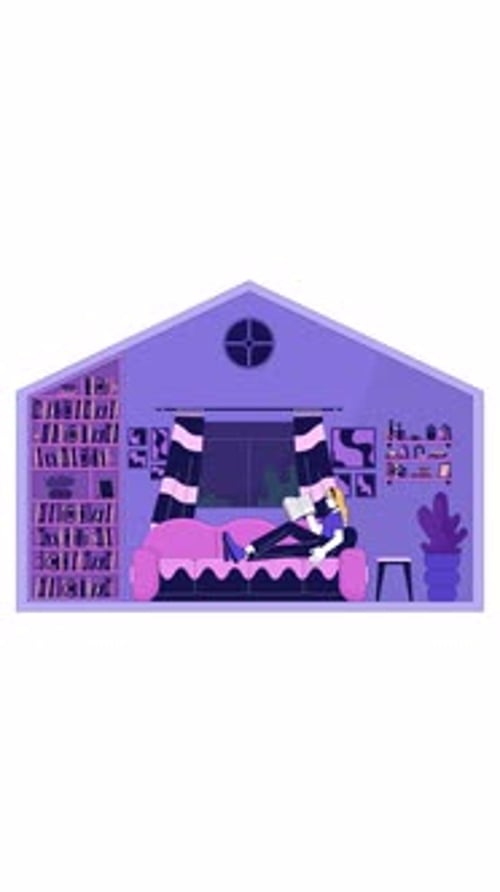 Nighttime reading in cozy home library transparent overlay animation