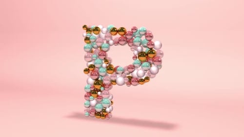 Animated Decorative Letter P Reveal with Glossy Spheres