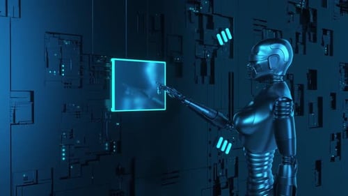 A Computer Motherboard With AI Message On It In A Futuristic City Factory