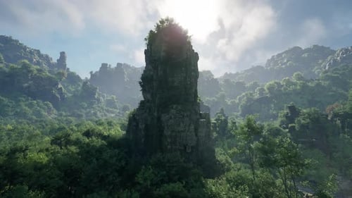 A Towering Structure Surrounded By Lush Greenery in the Heart of a Serene Forest