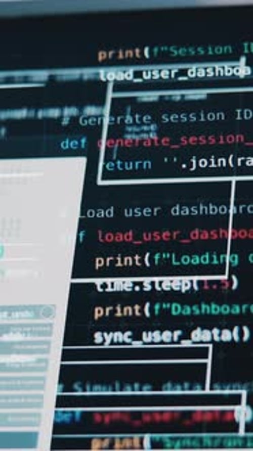 Computerbildschirm, Online- und Nahaufnahme der Code-, Skript- und Softwareentwicklung auf Website und virtuell
