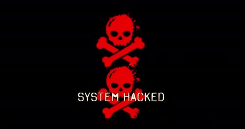 System Hacked Glitch Animation with Skull and Crossbones