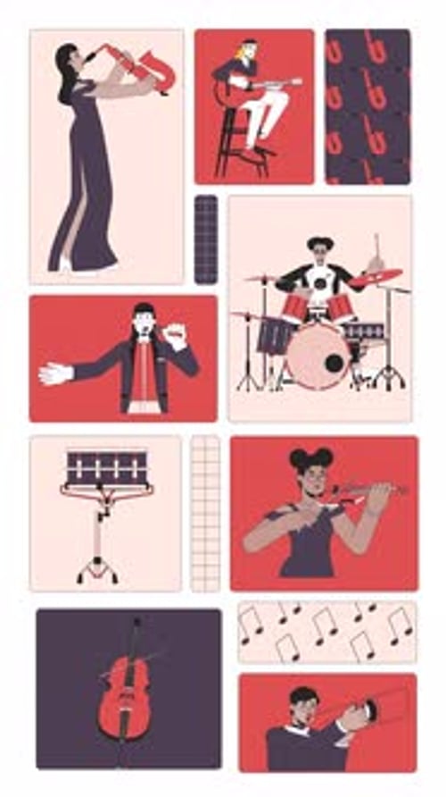 Musical performance and instruments bento grid vertical animation