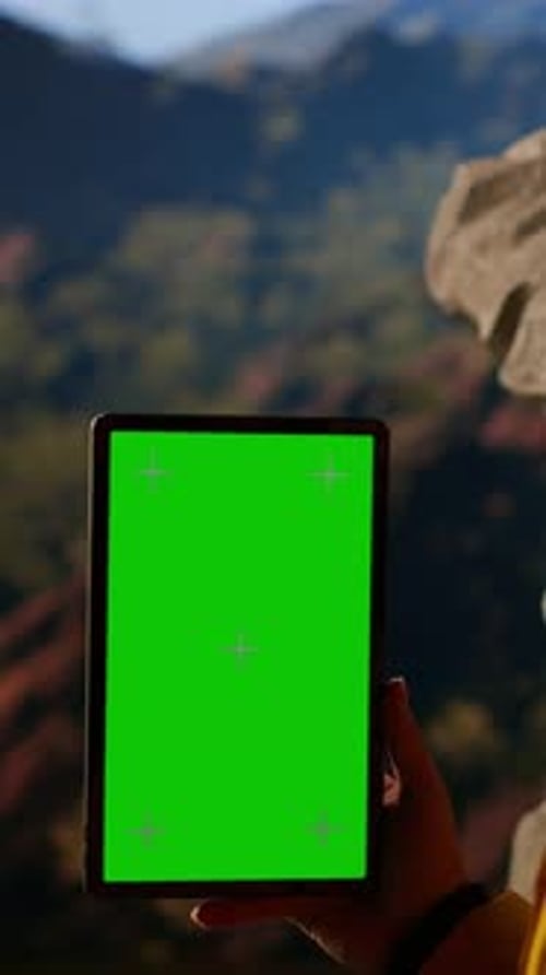 Vertical Video Climber Admires Breathtaking Mountain Peak with Copy Space Screen