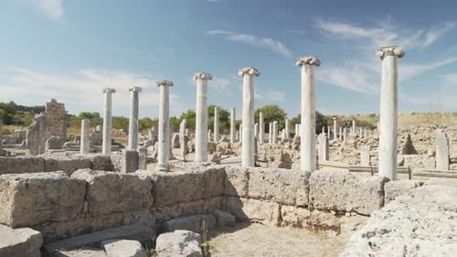 Scenic ruins of the agora in Perge (Perga) at Turkey