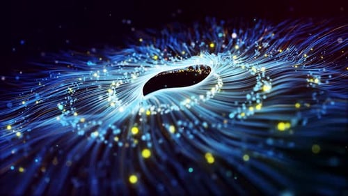 Abstract Digital Particles and Light Lines Flowing Motion Background