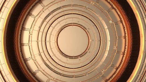 Seamless Golden Metallic Rings Abstract Tunnel Background Loop