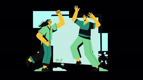 Animated Flat Design People Dancing and Celebrating