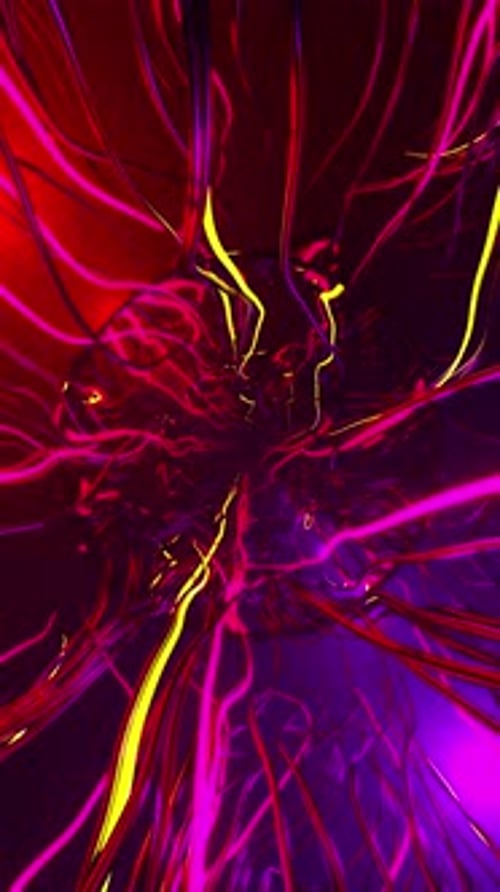 Vertical VJ animation background for music and edition video. Tunnel with rings with neon glowing th