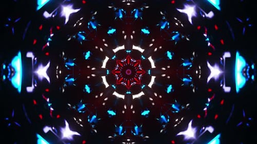 Red and blue abstract pattern with lights. Kaleidoscope VJ loop