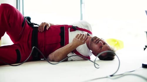 Construction Worker Injured on Floor Near Electrical Wire