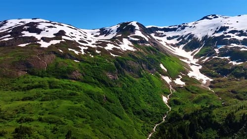 Aerial View of Snow-Capped Mountains and Green Landscape
