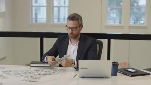 Business Man Counting Money in Office Rich Man in Suit with Money Successful Business Man Hold