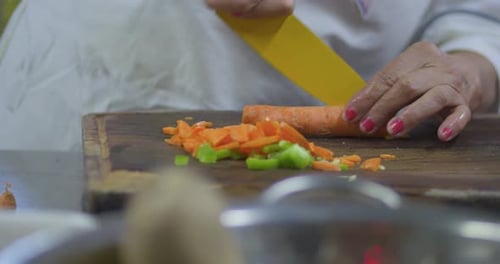 Woman Cutting Vegetables in a Kitchen Setting