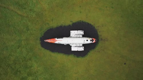 Aerial view of DC-3 Airplane wreck, Iceland.