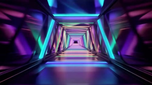 Futuristic Neon Tunnel Abstract SciFi Corridor