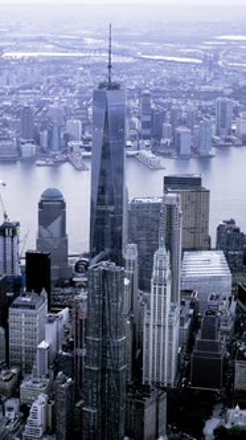 Aerial View of the Vibrant New York City Skyline Featuring the Iconic One World Trade Center