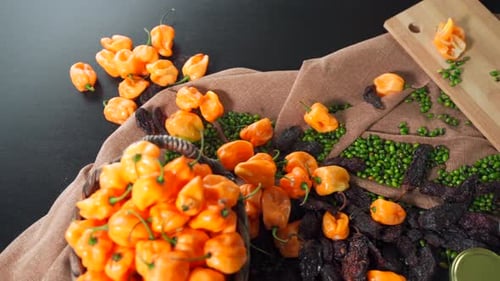Vibrant Habanero Peppers with Cooking Ingredients