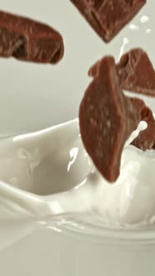 Super Slow Motion Chocolate Falls Into the Milk Filmed on a Highspeed Camera at 1000 Fps