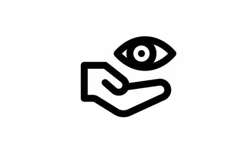 Flat Design Hand Reveals Eye Icon Animation