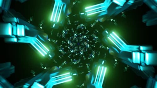 Las fascinantes luces de neón de discoteca brillan rítmicamente en un dinámico bucle VJ