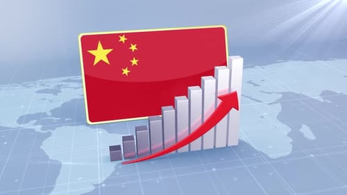 China Flag With Increasing Bar Chart Graph And Arrow Red