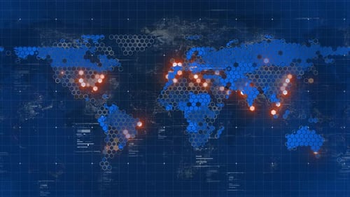 Animated Futuristic World Map with Global Data Connections