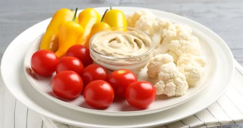 Healthy Snack Plate with Vegetables and Dip