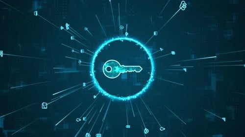 Digital Key Icon Connecting Global Technology Network Animation