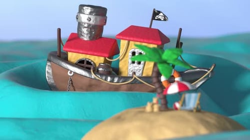 Pirate Boat Attacked by the Kraken 3D animation loop