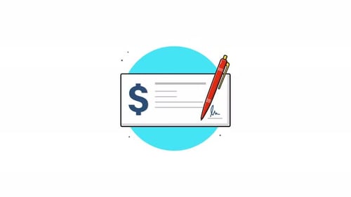4k Bank Check with Pen. Donation Concept Animation Video