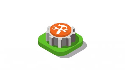 Animated Isometric Gear and Tools Icon Reveal