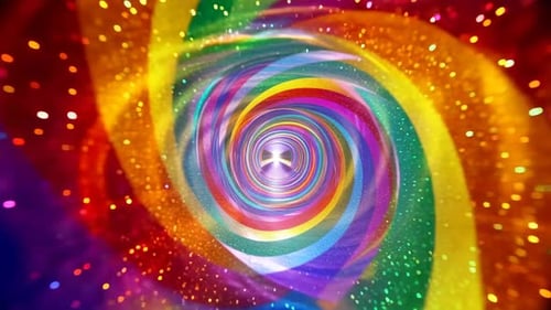 Abstract Rainbow Spiral Tunnel Loop with Glittering Particle