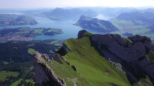 Cinematic Aerial View of Mountain Peak Landscape Scenery