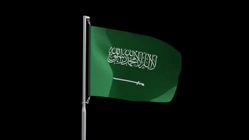Saudi Arabia Flag Waving Animation on Black Background
