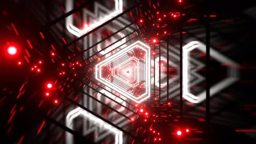 Red And White Neon Particle Triangle Tunnel Background VJ Loop l 4K