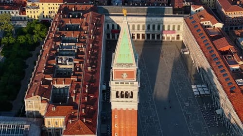 Venice Sunrise Aerial View of Campanile Di San Marco or St Mark's Belfry Italy