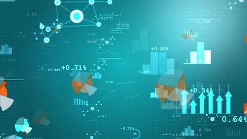Business Data Stock Market Showing Pie Charts Numbers and Graphs
