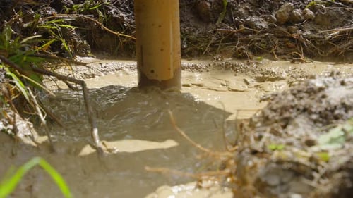 Drilling a well for water, slow motion