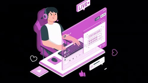 Animated Gamer Live Streaming Video Game Interface