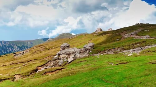 Eroded rock formations on Bucegi Plateau.
