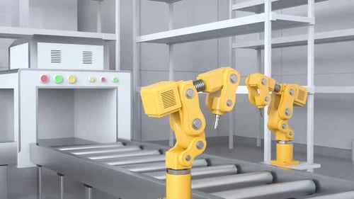 Industrial Robotic Arms on Conveyor Belt Automation Loop