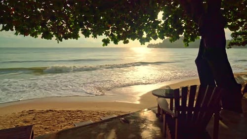 empty wooden chair with beach sea background
