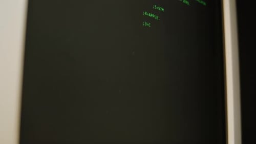 Retro Pc with Loading Code Console Programmer Making Scripts Green Basic Screen Old Computer Studio