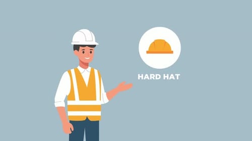 animated foreman worker explain safety equipment