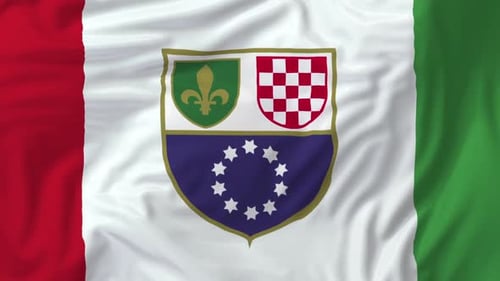 Animated Red White Green Flag with Golden Emblem Waving